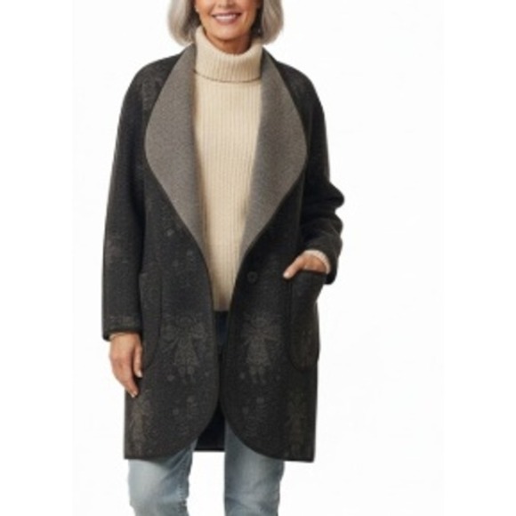 Gudrun Sjoden Jackets & Blazers - Gudrun Sjoden Wool Coat‎ Jacket Size L Angel Printed Gray Winter Cozy